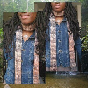 Soft and Warm neutral toned hand-knitted skinny scarf